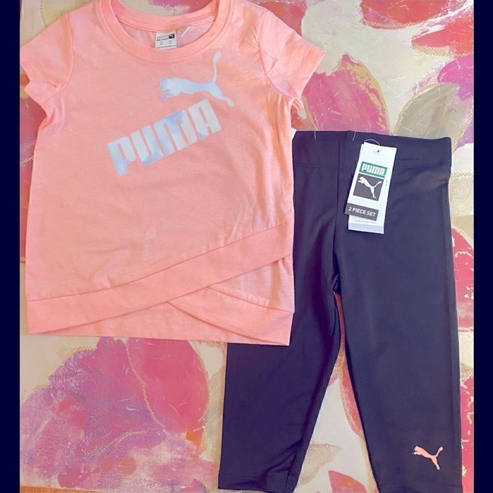 ๐PumaโLittleโGirlย 2โPCโleggingsโsetโOrangeโ4T